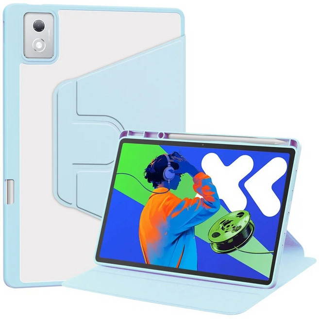 Pencil Holder For Lenovo Xiaoxin Pad 12.7 2025 Case TB375FC 360 Rotating Cover with Acrylic Back, sky blue, Pad Pro 12.7 2023 TB371FC