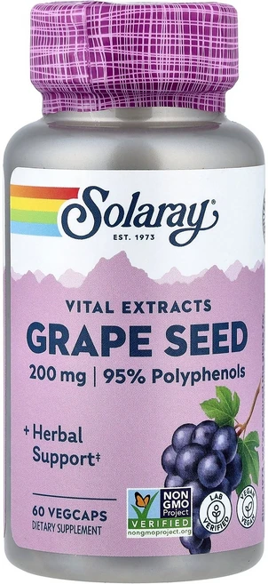 Solaray 바이탈 추출물 포도 씨 베지 캡슐 60정 Solaray (솔라레이), Solaray, 바이탈 추출물, 포도 씨, 베지 캡슐, 1개 - 쿠팡