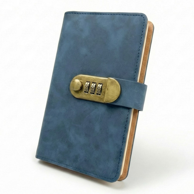 앤아일즈 비밀번호 가죽 현금 바인더 다이어리 100장 수납, 1개, 프러시안 블루