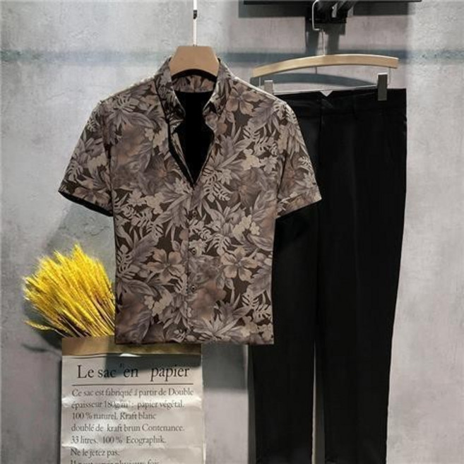 夏季短袖襯衫男修身韓版潮流休閒半袖寸衫輕商務碎花男士寬鬆襯衣