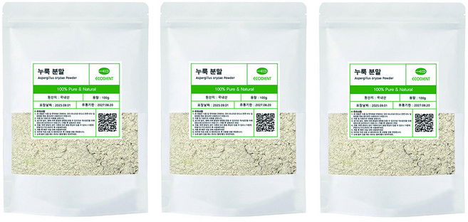 [에코디언트] 100% 누룩 분말 가루 천연팩 곡물팩 마사지팩 누룩팩, 100g, 3개, 누룩분말