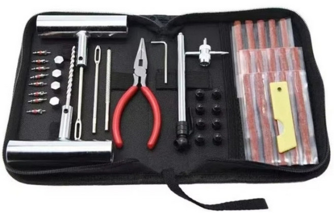 tinduo 타이어 수리공구 45종 세트 펑크수리키트, 블랙, 1세트