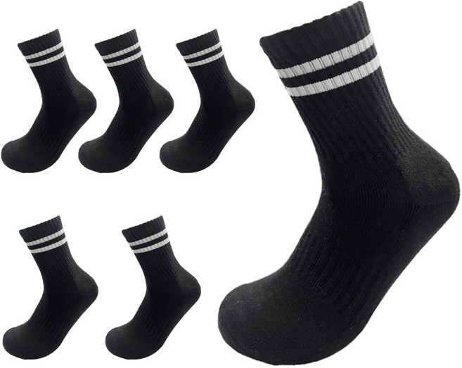 비바슈슈 남성용 스포츠 쿠션 면양말 중목 스트라이프 6켤레