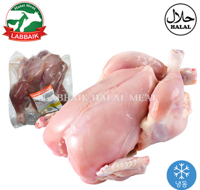 LABBAIK Halal Fresh Whole Chicken Meat (Skinless) 900g / 통닭(껍질없음), 1개, 800g
