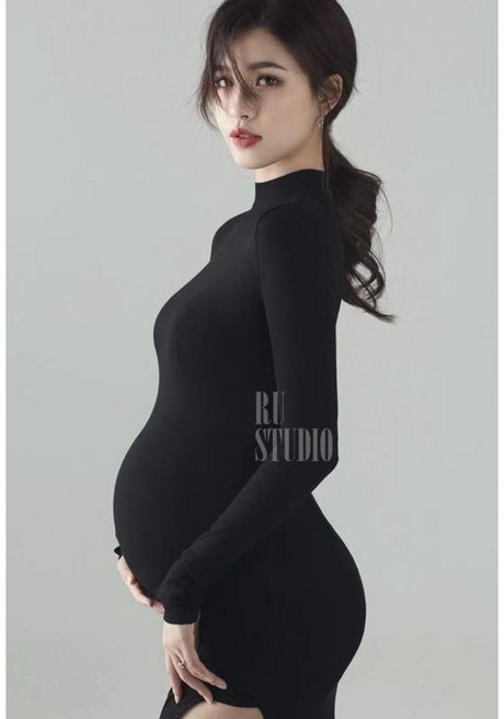 孕婦寫真服裝 黑色針織開叉長裙 韓國孕婦裝