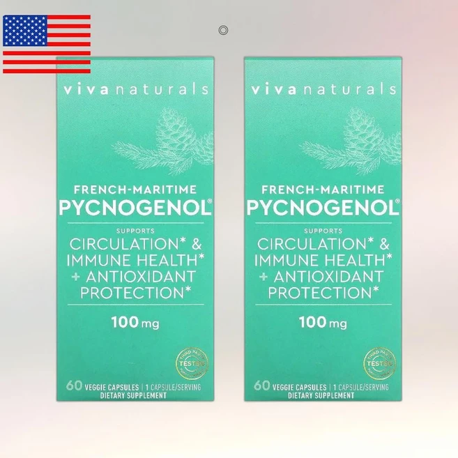 Viva Naturals France-Maritime 피크노제놀 100mg 프랑스해송껍질추출물 베지 캡슐 60정 2병, 60회분, 2개 - 쿠팡