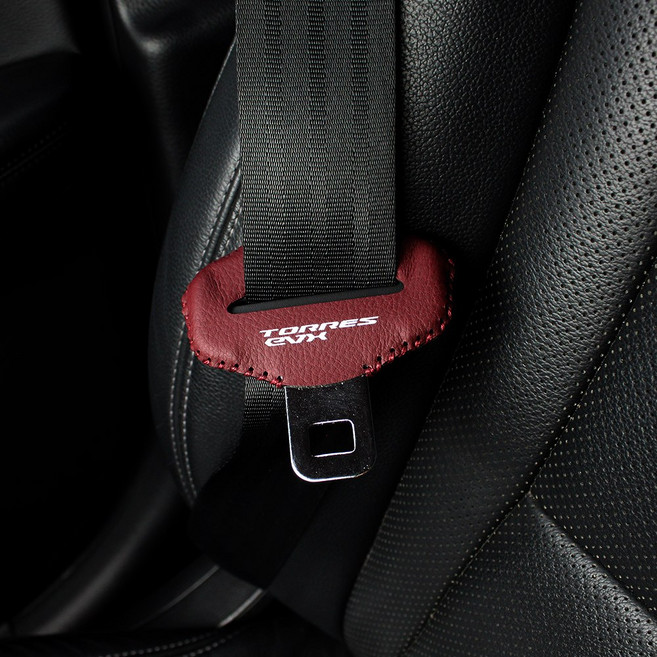 [비브랜드]와이앤유 로고 레터링 포인트 가죽 안전벨트 클립 체결커버 충격방지 실내용품 토레스EVX 호환, 라이트브라운, 1개