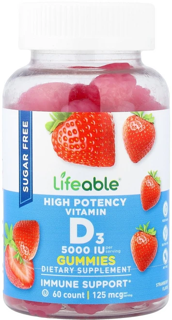 Lifeable 고효능 비타민D3 구미젤리 딸기 맛 125mcg(5 000IU) 구미젤리 60개 Lifeable (라이퍼블), Lifeable, 고효능 비타민D3 구미젤리, 딸기 맛, 1개 - 쿠팡