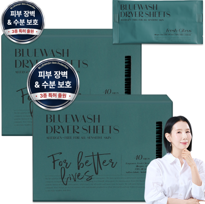 블루워시 피부장벽 보호 비건 건조기시트 프레쉬 시트러스향, 2개, 40개입
