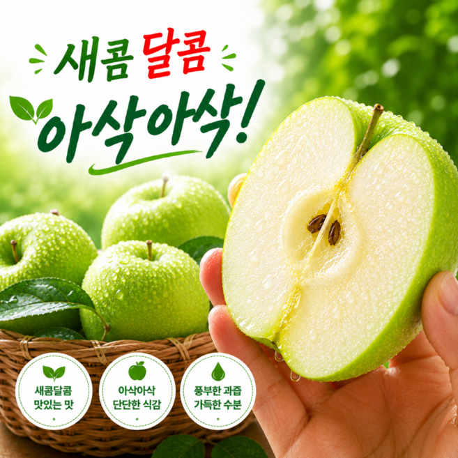 [7월한정특가] 세콤달콤 청사과 썸머킹 아오리사과, 1박스, 5kg(20과내외)