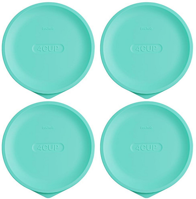 Pyrex 7200-PC 2컵용 교체 뚜껑 Anchor Hocking 유리 그릇용 실리콘 원형 보관 커버 뚜껑 2팩 다크 블루, 터키석 4팩