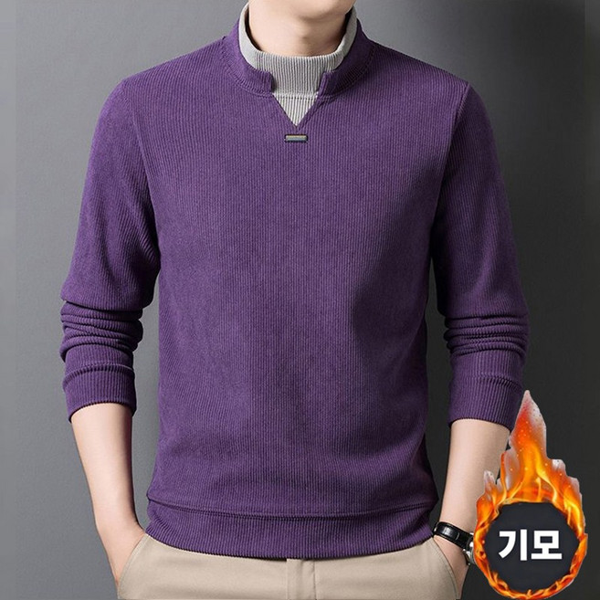 남성 코듀로이 반폴라 기모 맨투맨 따뜻한 겨울 데일리 루즈핏 보온 티셔츠