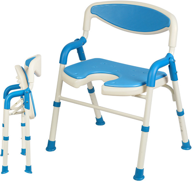 진산메디칼 U자형 접이식 노인 목욕의자 등받이 환자용 욕실 샤워의자 어르신 장애인 JS-185, 화이트+블루, 1개