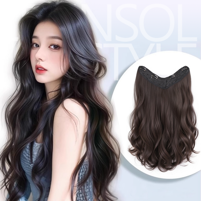 르빈솔 빅웨이브 S컬 똑딱이 붙임머리 반가발 60cm 부분가발 볼륨머리 여신 피스가발 가발 헤어피스, 1개, 모카브라운 60cm