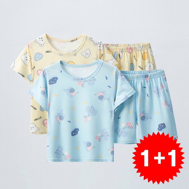 지디오 키즈 냉감 홈웨어 2개 세트 잠옷 파마자 여름 투피스