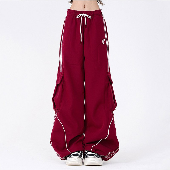 JLVJ 스트링 와이드 캐주얼 카고 포켓 트레이닝 힙합 팬츠 와이드팬츠