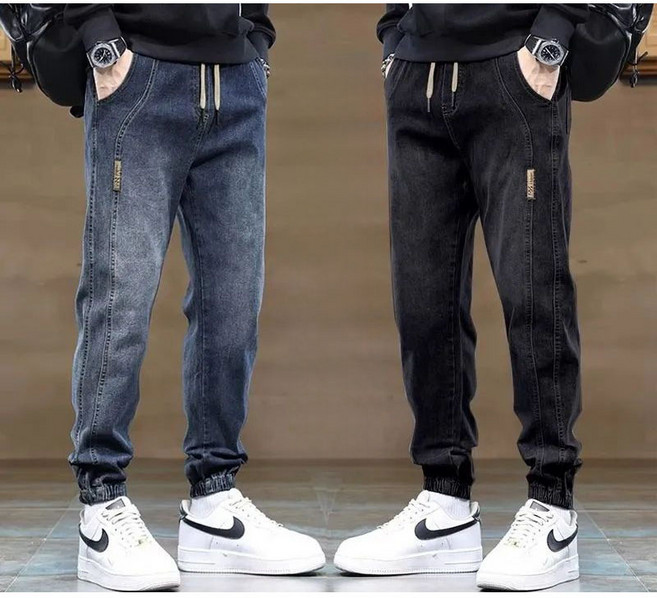 1+1 남성 데님 팬츠 캐주얼 봄 가을 하이웨이스트 청바지 슬림핏 조거 카고 데님 팬츠 CY