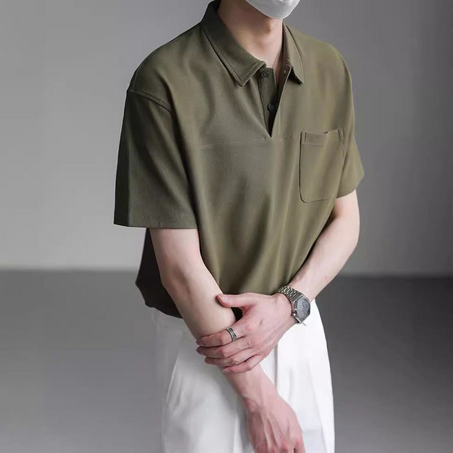 남성 여름 트렌디한 고급감 오버핏 순색 폴로 셔츠