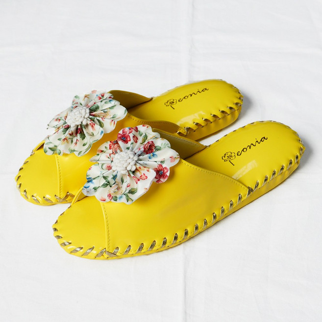 거실화 에나멜왕꽃 여성 가죽실내슬리퍼 5color, 4.옐로우, 1개