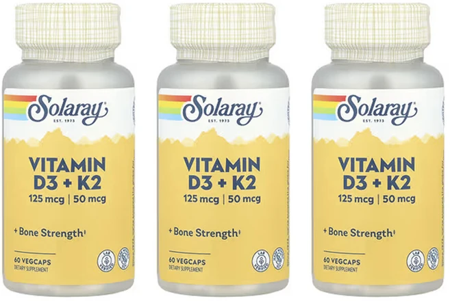 솔라레이 비타민D3 + K2 대두 무함유 베지 캡슐 60정, 3개 - 쿠팡