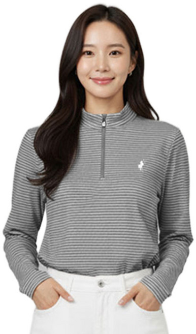 [빅히트 패션] 여성 반집업 반목 스트라이프 피치 티셔츠