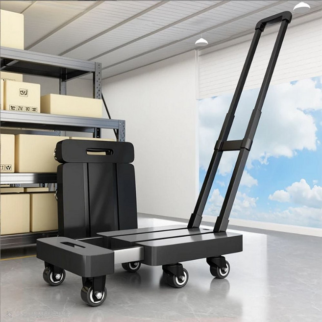 OnB 접이식 확장형 소형 구루마 6륜 운반용 폴딩 핸드카트 손수레, 1개, 블랙(Black)