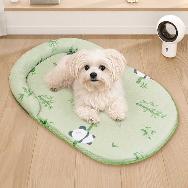 Surkat 큐티 프린트 섬유 냉감 실크 강아지쿨매트 고양이쿨매트 고양이 강아지매트 쿠션, 1개, 그린
