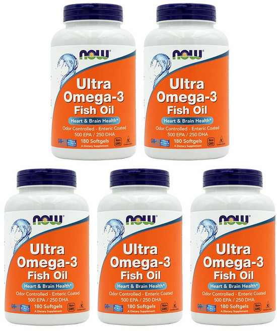 나우푸드 울트라 오메가 3 500 EPA & 250 DHA 1000mg 피쉬 소프트젤, 180정, 5개