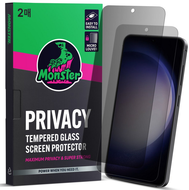 몬스터 사생활보호 슈퍼강력 강화유리 휴대폰 액정보호필름 2매 + 똥손탈출 부착틀, 1세트