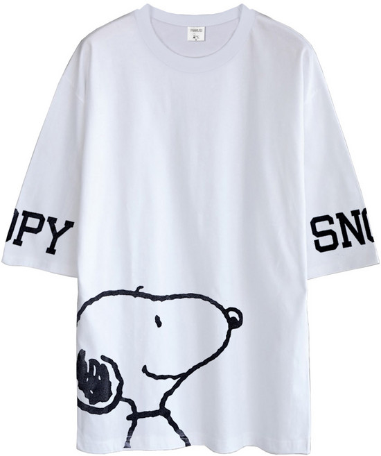 피너츠정품 5부 오버핏 반팔티 빅 스누피 남녀공용 빅사이즈 캐릭터 커플 반팔 티셔츠
