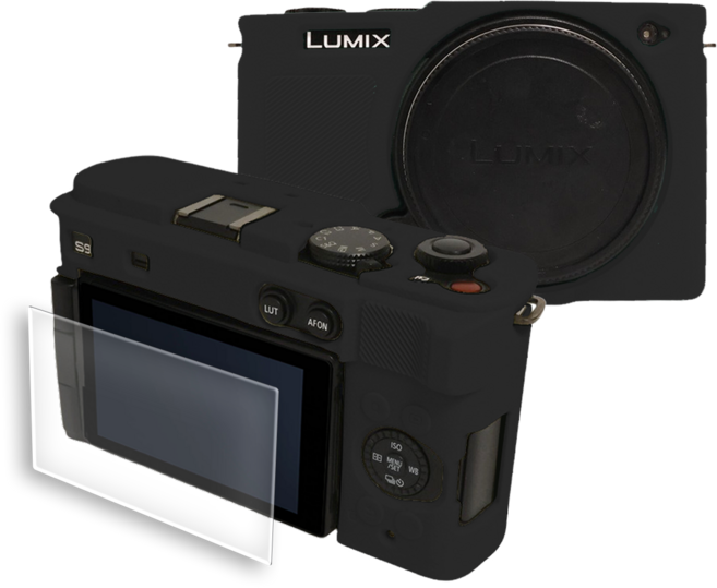 파나소닉 LUMIX DC-S9 풀커버 하우징 범퍼 케이스 + 액정 방탄유리 필름, 파나소닉 루믹스 DC-S9, 블랙