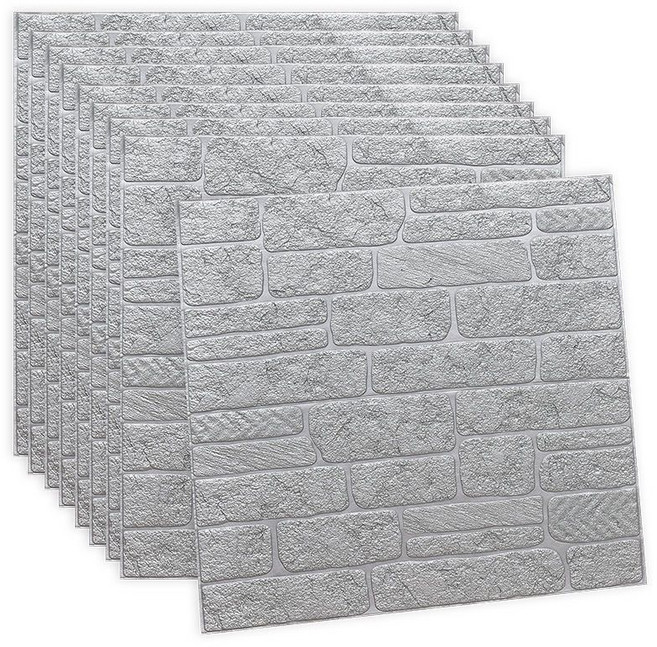 가남 3D 입체 벽돌 벽지 이음새 없는 보온 단열 폼블럭 접착식 폼타일 70cm x 70cm, 그레이, 10개