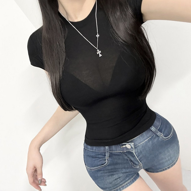 VANANA2 여성 반팔티 국내제작 통기성 슬림핏 이너 글램 상의 숏기장 무지 레이어드 스판 라운드넥 티셔츠