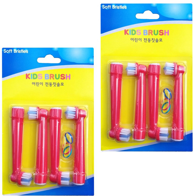 SoftBrush 어린이(레드) 전동칫솔 전용칫솔모 브라운 오랄비 호환용 2팩, 8개