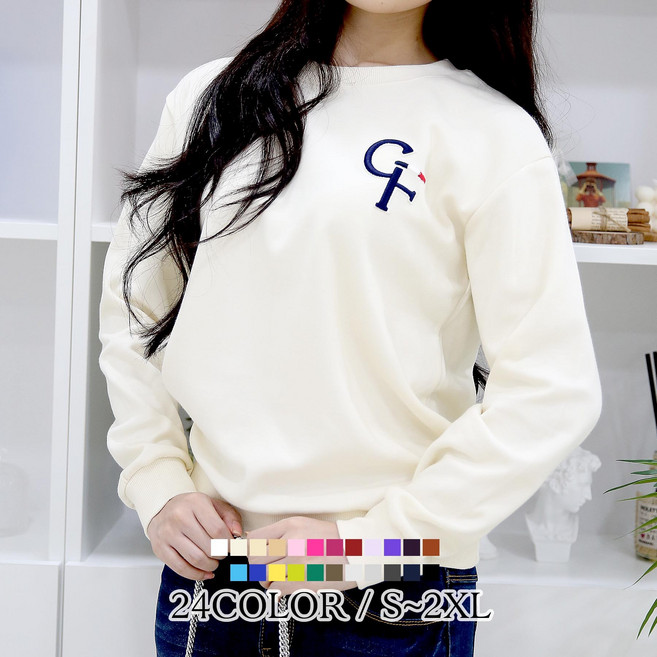 여자친9 래터링 볼륨자수 빅사이즈(S~2XL) 소프트 맨투맨 국내제작-26칼라