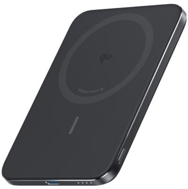 Anker Nano Power Bank (5000mAh MagGo Slim) Qi2 15W MagSafe 8.6mm iPhone 17 16 15 Air 무선, Black, 02 Black
