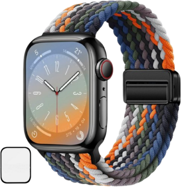 NUBASE 애플워치 호환 마그네틱 체크 브레이드 솔로루프 스포츠 스트랩, 레이크레인보우, 1개