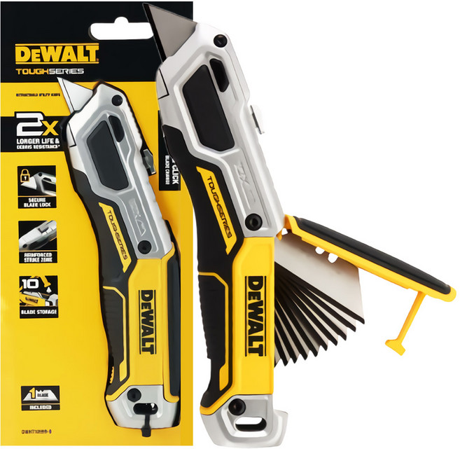 디월트공식대리점 터프시리즈 다용도 고강도 유틸리티 칼 산업용 공업용 커터칼 전문가용 칼 날포함 칼날 보관 기능 DWHT10999, 1개
