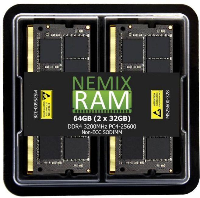 NEMIX RAM 16GB 1X16GB DDR4 3200MHZH 2933MHZ 또는 2666MHZ 260-핀 1.2V 비-ECC 비완충 SODIMM 노트북 PC 메모리, 64GB (2X32GB) DDR4 3200MHZ ECC, 1개