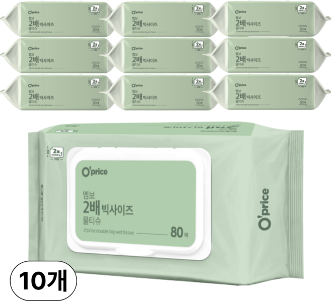 오프라이스 더블 빅 엠보 물티슈, 10개, 80매