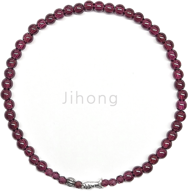 지홍 [S925] 천연 원석 가넷 물고기 팔찌 4mm 1월 탄생석