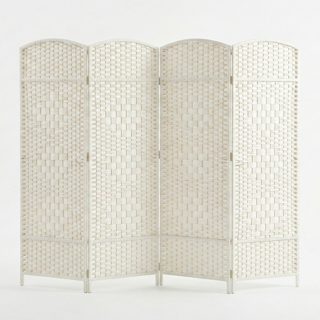 심비오시스 4단 라탄 파티션 공간 분리 대형 접이식 파티션, 150 화이트