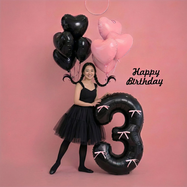 이벤트홀릭 삐삐머리 하트 헬륨 리본 대형 숫자 풍선 세트 생일파티용품, 1개, 숫자풍선 3