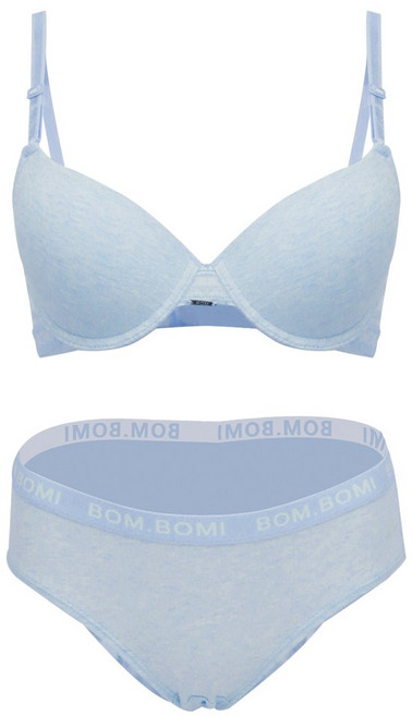 [애프터문] 순면 레터링 와이어 브라 팬티 속옷 세트 멜란지