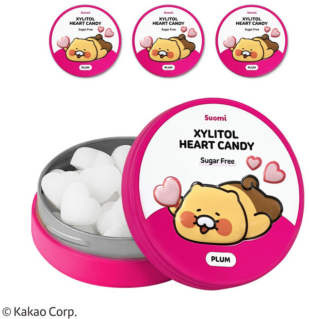 춘식이 자일리톨 하트 캔디 자두 핀란드 무설탕 사탕, 4개, 40g