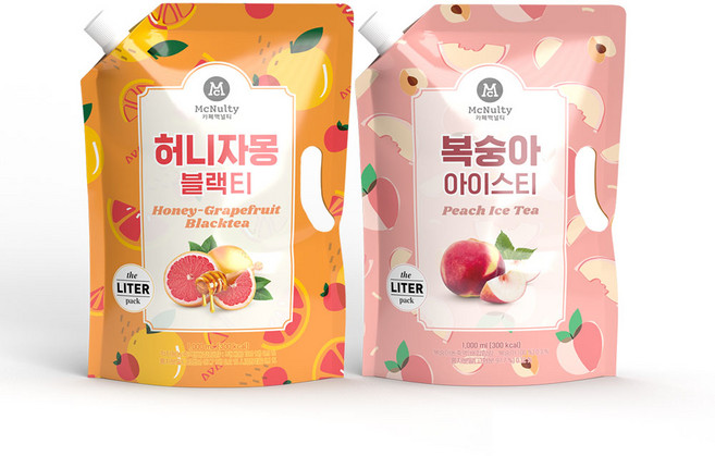 맥널티 아이스 파우치 복숭아 아이스티 1L 3입+허니자몽블랙티 1L 3입, 1세트