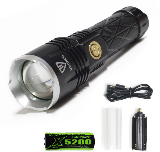 브론코 LED 손전등 후레쉬 줌 라이트 XHP90+배터리26650