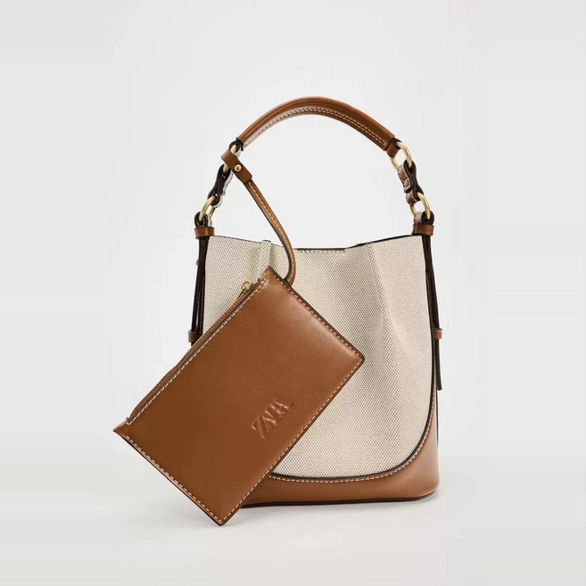 자라 스티치 캔버스 버킷백 다크샌드 6264/310