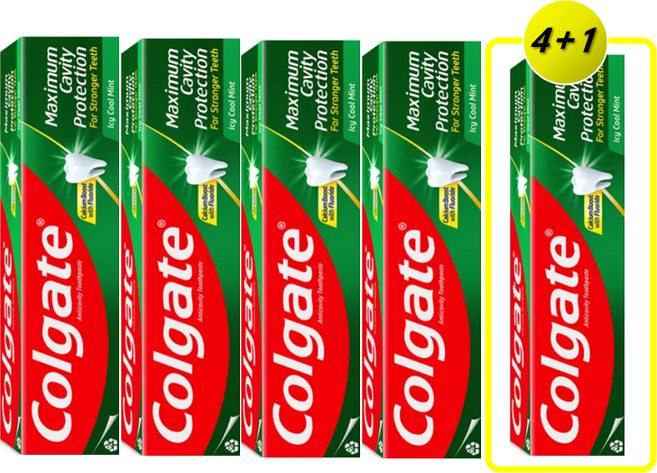[치과전문의 치약 추천 1위 세계 판매 1위] "콜게이트쿨민트 175G 4+1(사은품)미백 잇몸 시린이 충치 구취 고불소 올케어 [총 175G x 5EA + 무료배송]