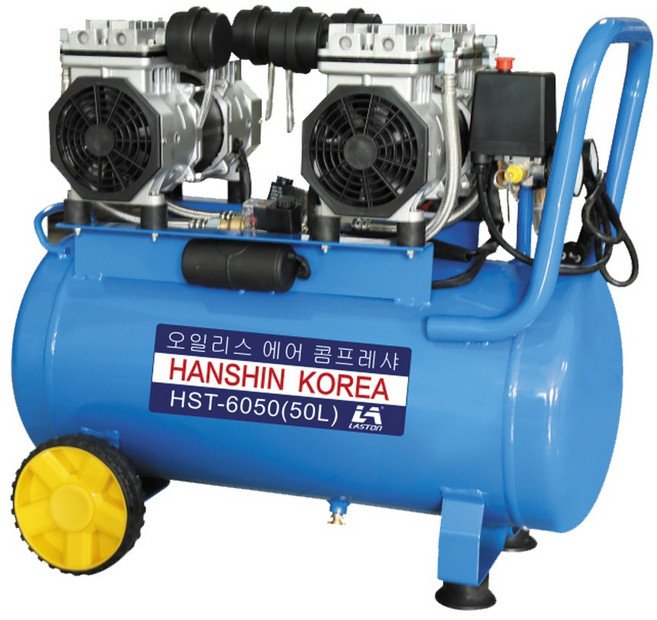 한신 HANSHIN 현장용 오일없는 6마력급 콤프레샤 HST-6050 (에어건 타카호수 10M 포함), 1개